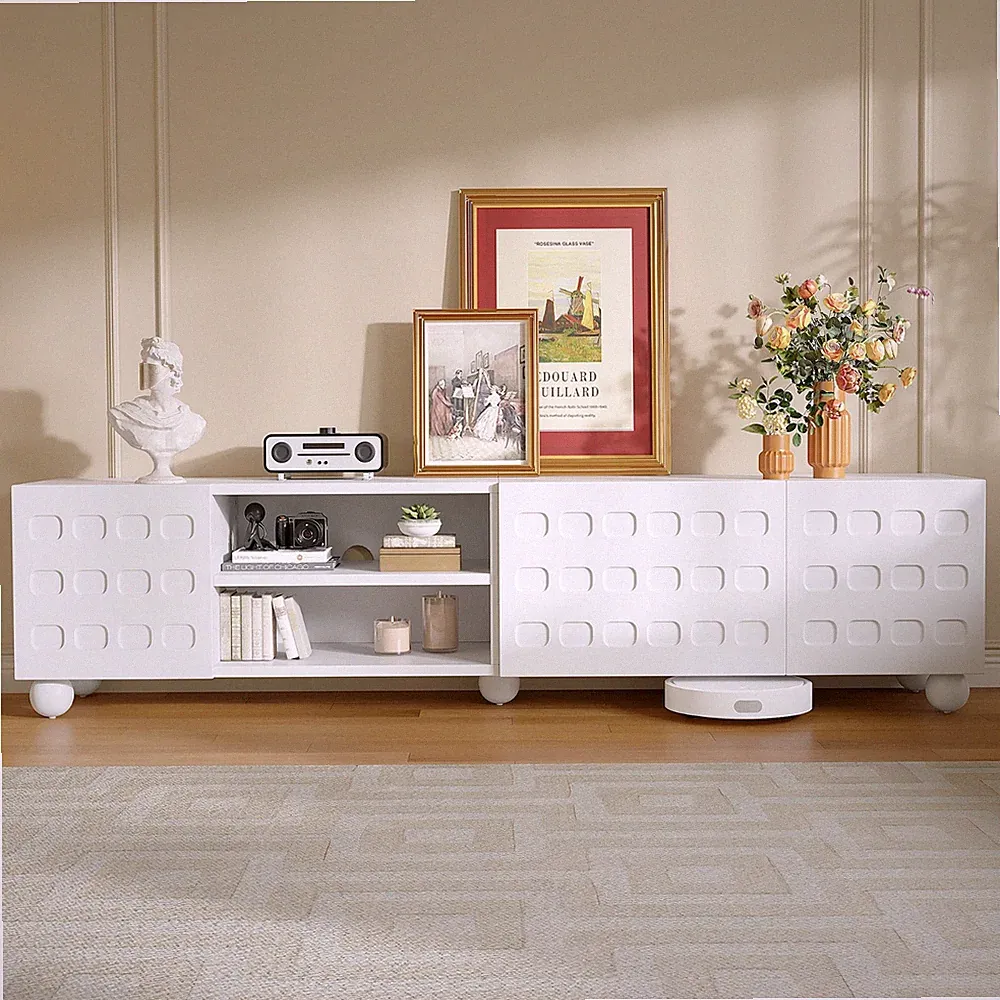 200cm TV-Ständer Lowboard Fernsehschrank TV Möbel Schrank mit Viel Stauraum Weiß