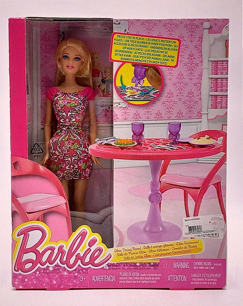 2014 Glam Dining Room Barbie Set mit Puppe & Tisch / Mattel CCX03, NrfB