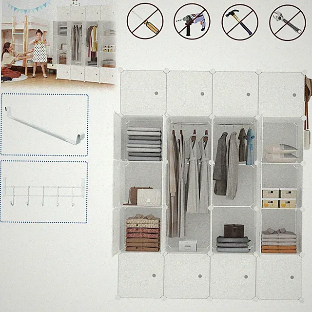 20er Kleiderschrank Aufbewahrungsregal DIY Regalsystem Kunststoff Würfel mit Tür