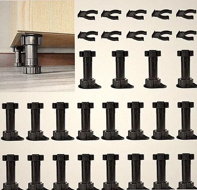 20er Set Möbelfußstützen verstellbar 100-120 mm Schwarz Kunststoff Möbelfüße...