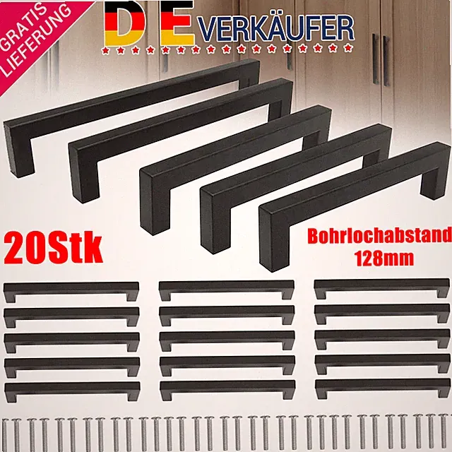 20X Möbelgriffe EDELSTAHL Stangengriff Küchengriffe Schrankgriffe Griffe Ø 128mm