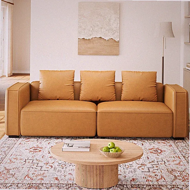 220 cm Kunstleder Sofa Couch für Wohnzimmer Zweisitzer Apartment Lounge Büro