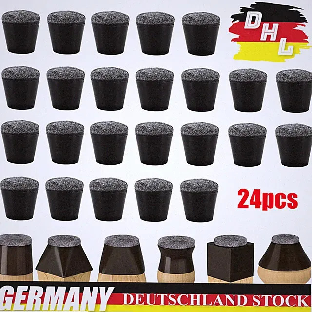 24 Stück Stuhlbeinkappen Schwarz Schutzkappen Für Stuhlbeine 14mm- 19mm Mit Filz