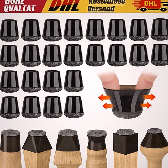 24 Stück Stuhlbeinkappen,Schwarz Schutzkappen für Stuhlbeine Mit Filz,Filzgleite