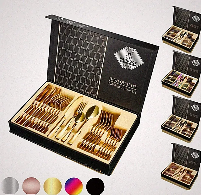 24-tlg Besteck Set Edelstahl für 6 Personen in Geschenkbox Küche Essbesteck