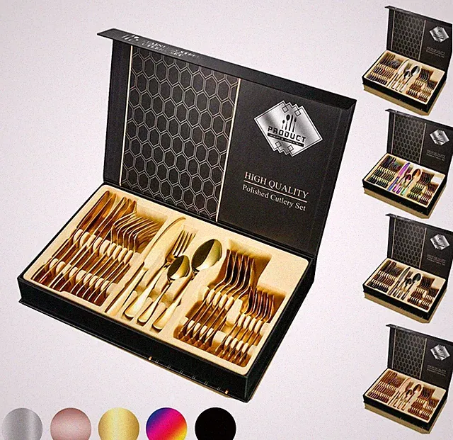 24-tlg Besteck Set Edelstahl für 6 Personen in Geschenkbox Küche Essbesteck