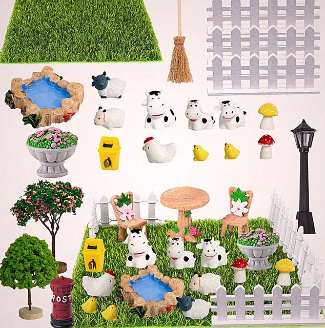 25 Stück Miniatur Garten Zubehör, Puppenhaus Zubehör Garten, Mini Garten Möbel D