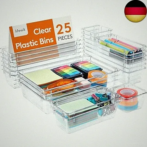 25 Stücke Schubladen Organizer mit 4 Größen, Schminktisch Ordnungssystem, Klar K