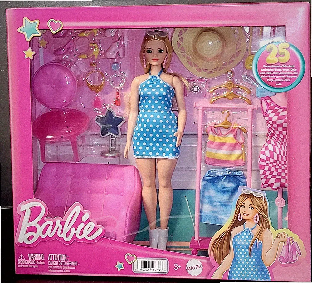 25 teiliges BARBIE SET , " PUPPE / KLEIDUNG / MÖBEL / SCHMUCK " , STYLISTIN