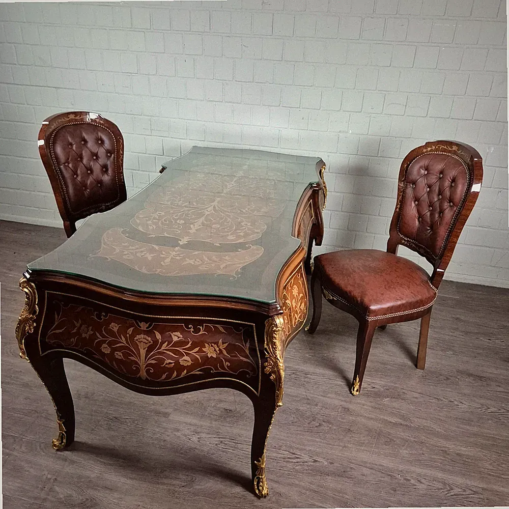 25315 Schreibtisch Barockstil inkl. Stühle Nussbaum 1,80 m x 0,90 m