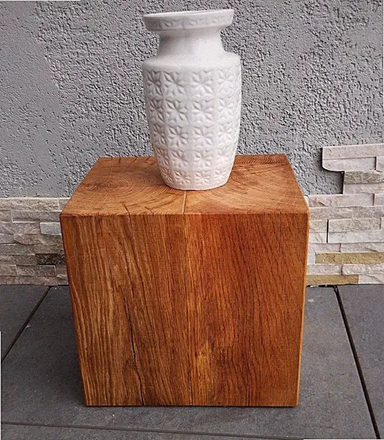 26x32x33cm Dekosäule Holzblock Podest Eiche Massiv Beistelltisch Blumenhocker