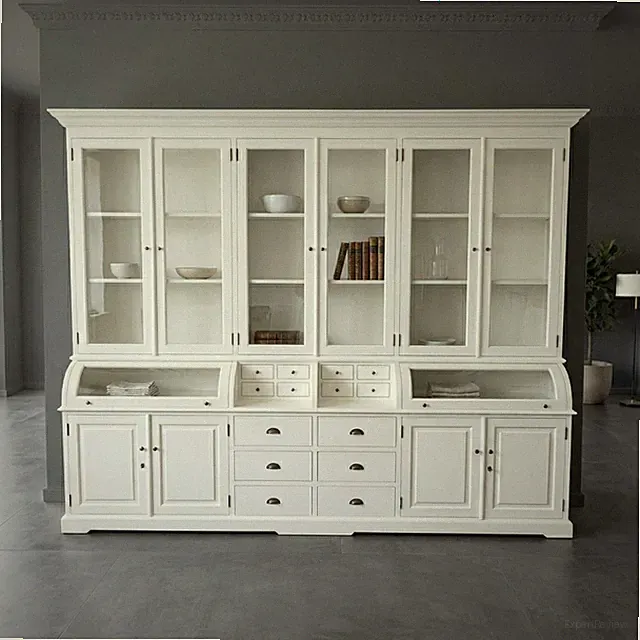 28491 Buffetschrank Vitrine 3,06 m Massivholz Weiß