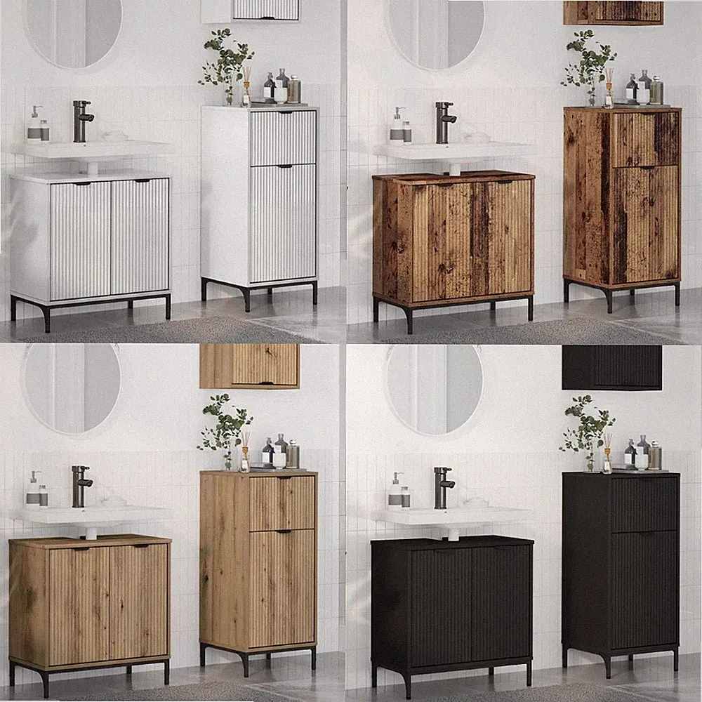 2er Badezimmermöbel Set mit Regal Waschbeckenunterschrank Badezimmer Schrank