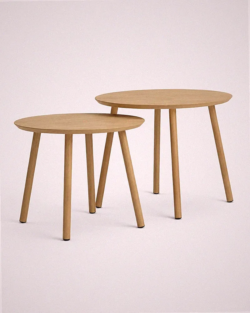 2er Beistelltisch Set Eiche Ø55/45 cm Couchtisch Skandinavisch Modern