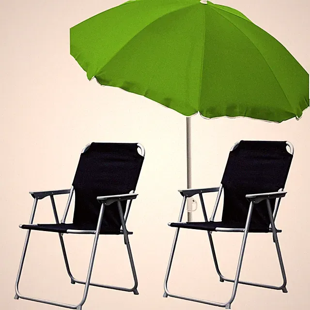 2er Campingstühle Klappstühle + Sonnenschirm Strandschirm Ø180cm Campingmöbel