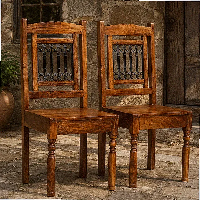 2er Set Antik Esszimmerstühle Massivholz Honigfarben Stühle Wohnzimmer Holz