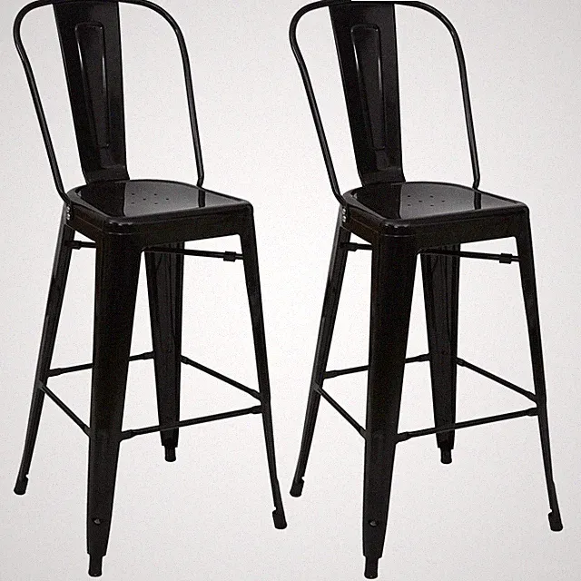 2er-Set Barstuhl HWC-A73, Barhocker mit Lehne, Metall Industriedesign, schwarz