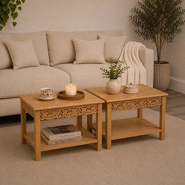 2er Set Beistell-/Couchtische Böhmisches Natur Mangoholz - Serie Freya Holz