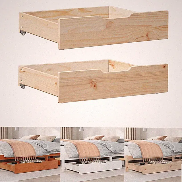 2er Set Bettkasten Bett Schublade Massivholz Kiefer Bettschubladen mit Rollen
