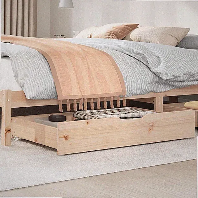 2er Set Bettkasten Bett Schublade Massivholz Kiefer Bettschubladen mit Rollen