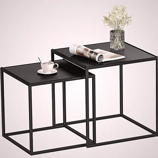 2er-Set Couchtisch Beistelltisch für Wohnzimmer aus Stahlgestell Refurbished