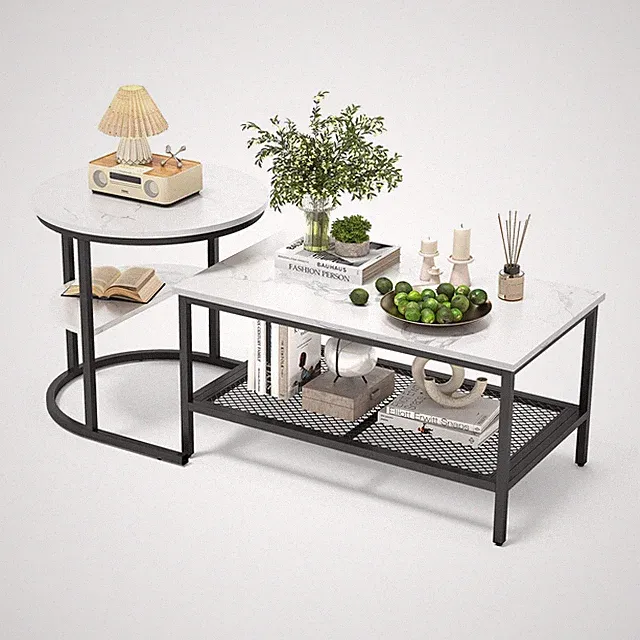 2er Set Couchtisch Beistelltisch rund Sofatisch Kaffeetisch Wohnzimmertisch