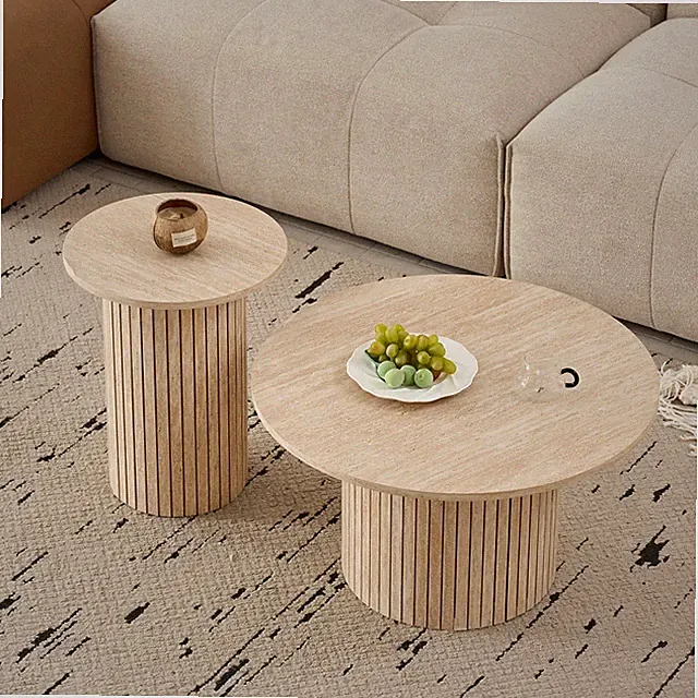 2er-Set Couchtische rund – nordischer Stil, ineinander steckbar, MDF Holzoptik