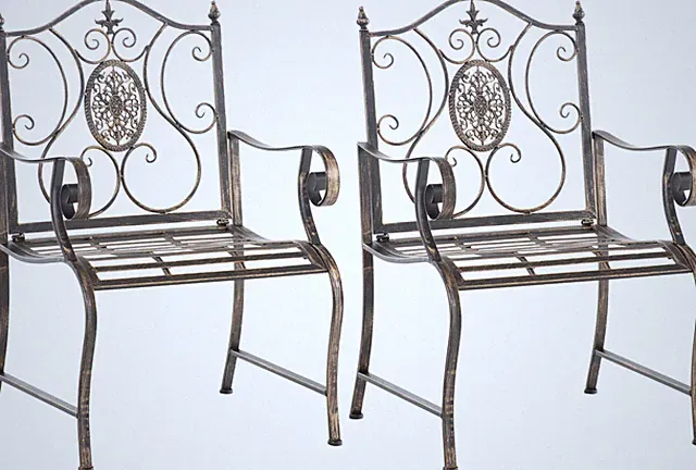 2er Set Eisenstühle Punjab Terrassenstühle mit Armlehnen und edlen Verzierungen