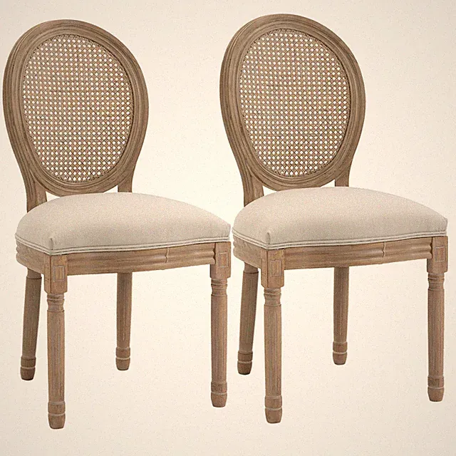 2er Set Esszimmerstühle Küchenstuhl mit Rattan-Rückenlehne Linen-Touch