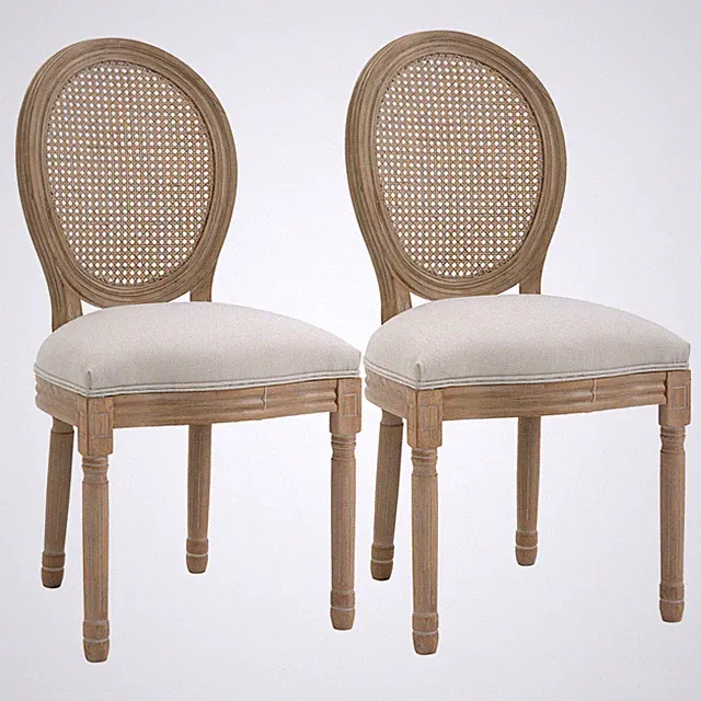 2er Set Esszimmerstühle Küchenstuhl mit Rattan-Rückenlehne Linen-Touch
