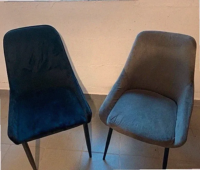 2er Set gepolsterte Esszimmerstühle Stoff, Metallgestell blau/grau 60x50x85