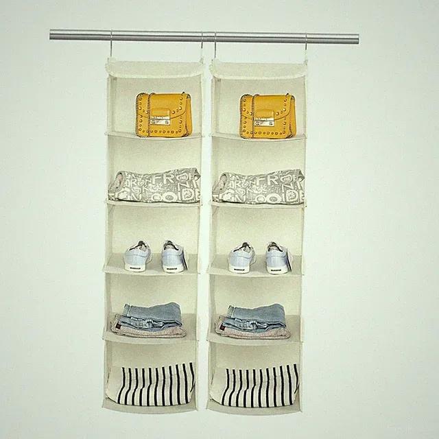 2er Set Hängeregal Kleiderschrank Organizer,Hängeregal Stoff, 5 Fächer hochwe...