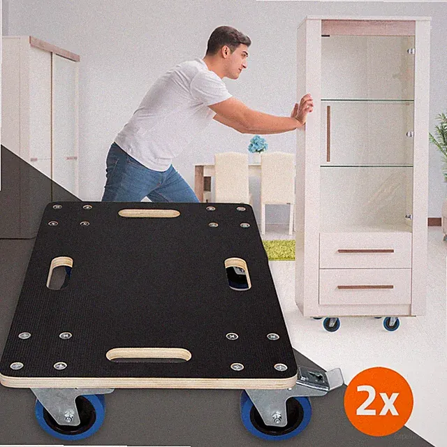 2er Set Möbelroller Rollbrett Transportroller mit 2 Bremsen 40x60 cm bis 800 kg