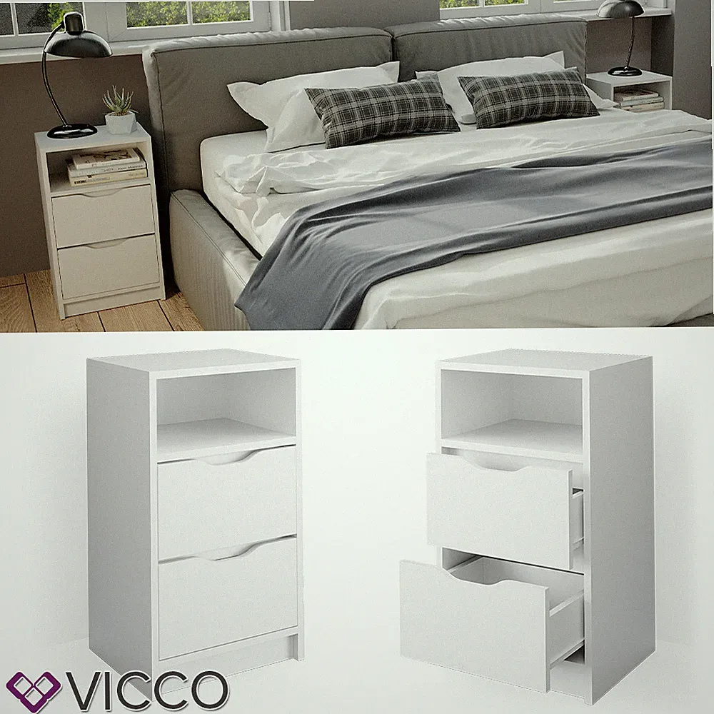 2er Set Nachttisch Ruben weiß Nachtkommode Nachtschrank für Boxspringbett Vicco