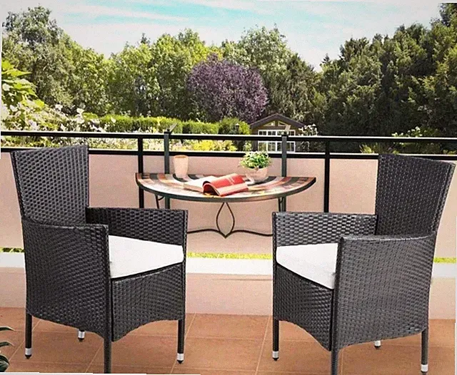 2er Set Poly Rattan Gartenstuhl STAHL-GESTELL Sessel mit Kissen Gartensessel