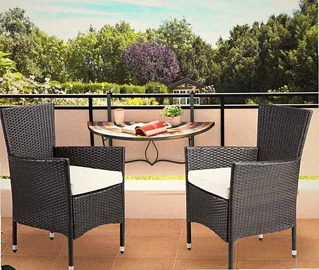 2er Set Poly Rattan Gartenstuhl STAHL-GESTELL STABIL Sessel Kissen Gartensessel