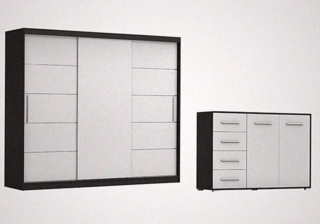 2er-Set Schwebetürenschrank ALBA II MIT KOMMODE FRIDA 01 Schwarz/Weiß