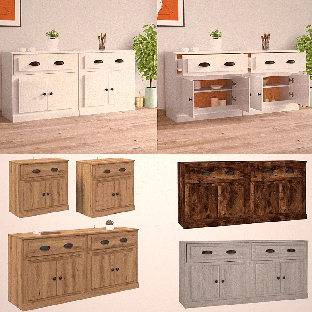 2er Set Sideboards Holzwerkstoff Kommode Beistellschrank Küchenschrank mit Türen