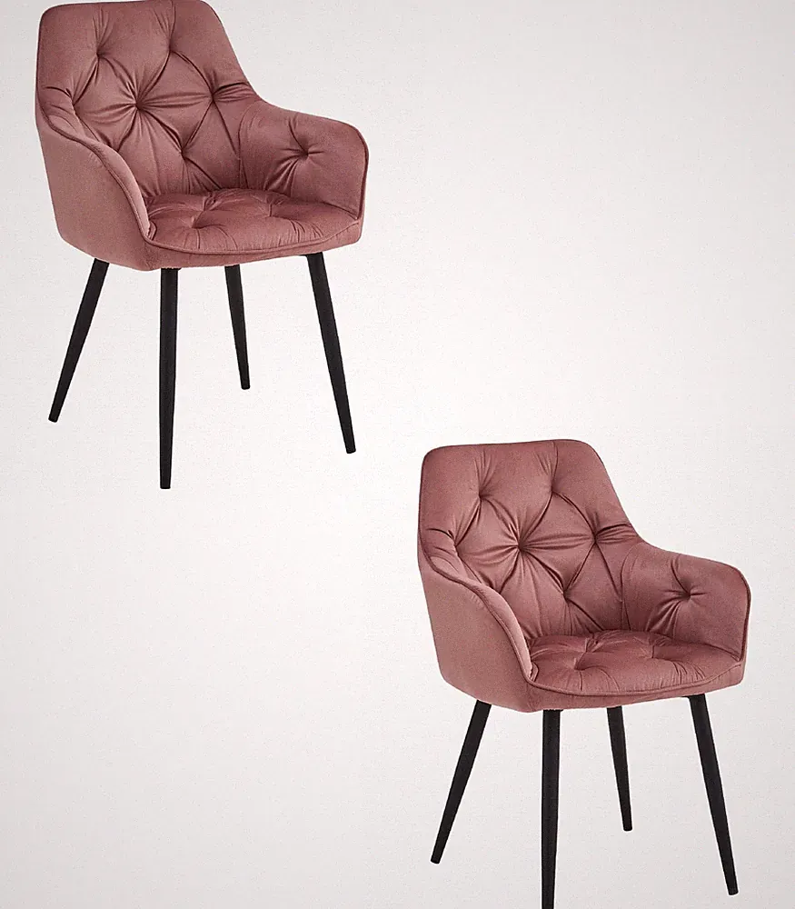 2er-Set Stuhl JORK in Rosa-Samt mit schwarzen Beinen