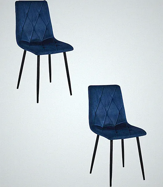 2er-Set Stuhl LIBRA in Navy-Samt mit schwarzen Beinen