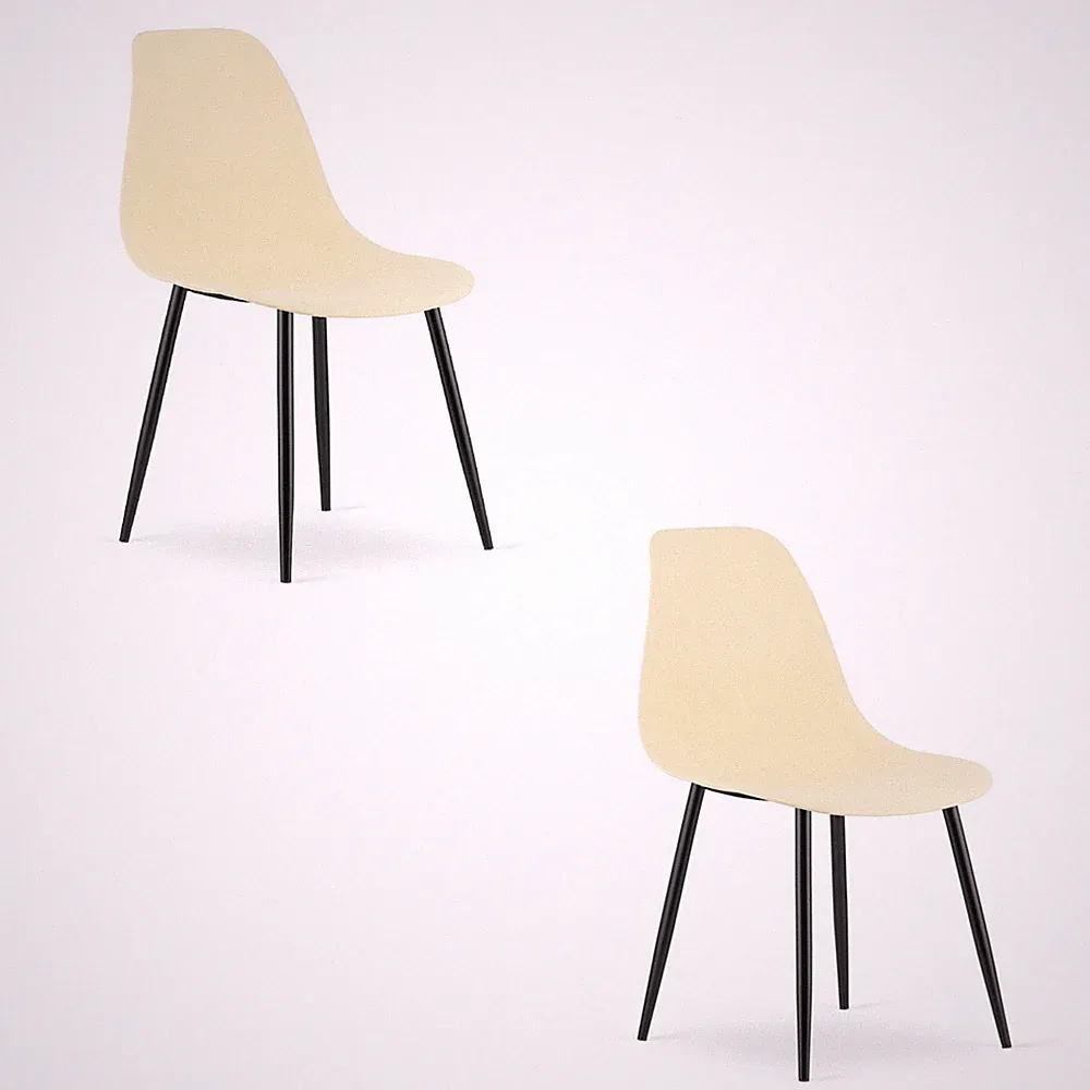 2er-Set Stuhl WAT in Creme mit schwarzen Beinen