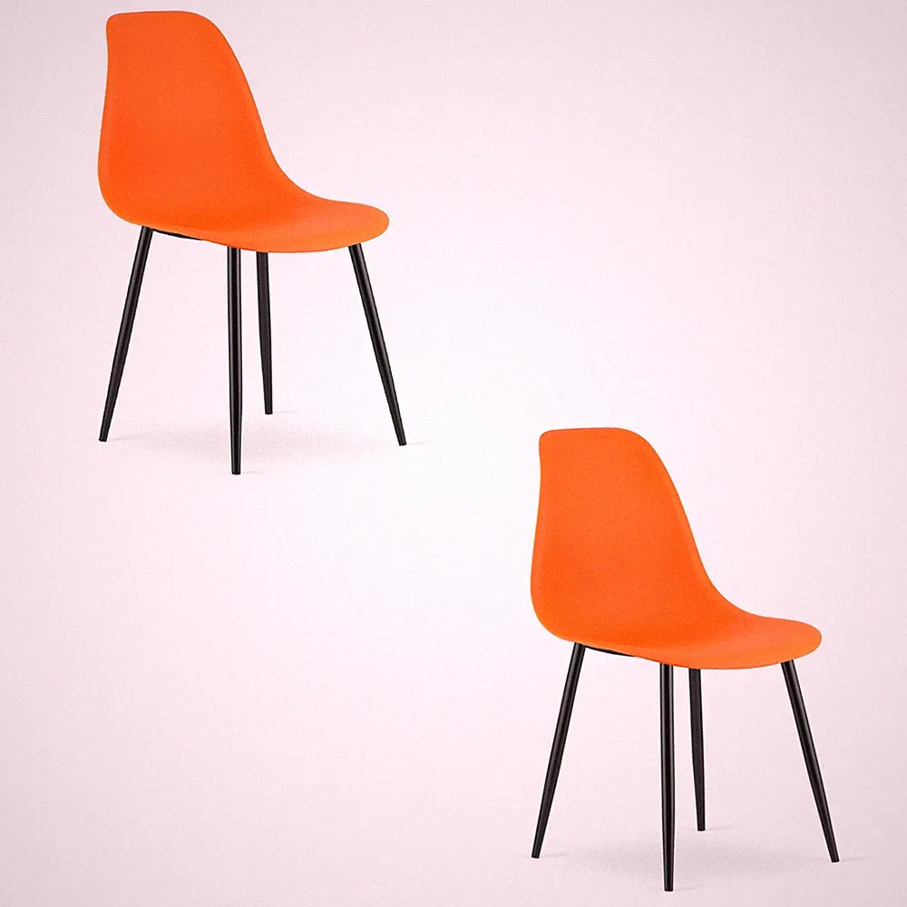 2er-Set Stuhl WAT in Orange mit schwarzen Metallbeinen