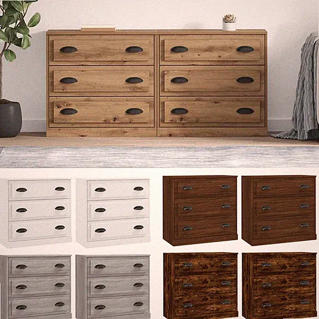 2er Sideboards Holzwerkstoff Kommode Schubladenschrank Beistellschrank Schrank