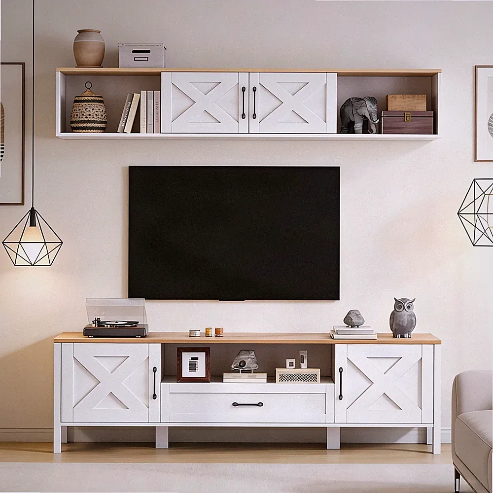 2er TV Wohnwand-set TV Schrank mit Hängende Vitrine Mediawand set 4 Schränke 1 S