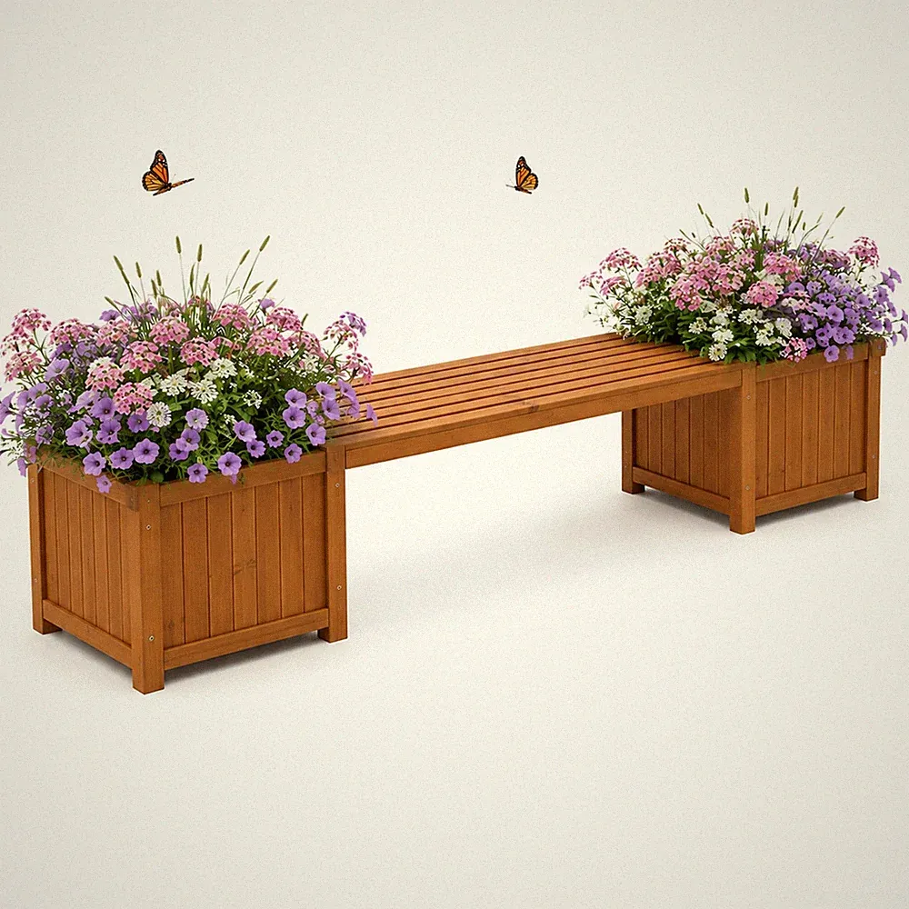 2in1 Gartenbank mit 2 Blumenkästen Holzbank Blumenkasten Holz Garten Bank WOW