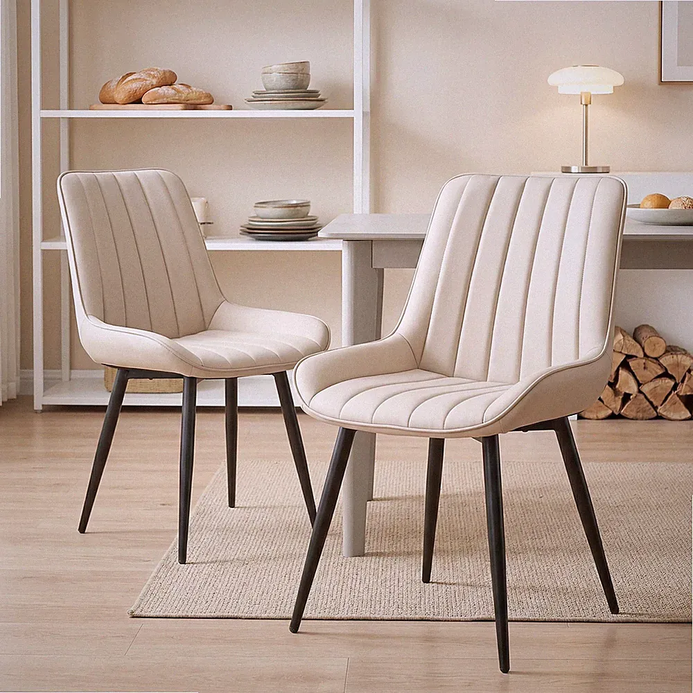 2PCS Esszimmerstuhl aus PU-Gewebe, beige, geeignet für Esszimmer und Wohnzimmer.