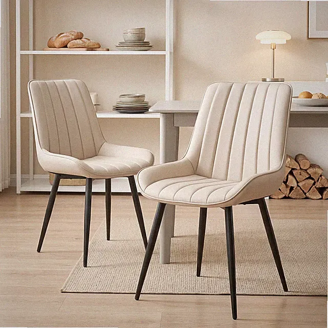 2PCS Esszimmerstuhl aus PU-Stoff, Belastbarkeit 160 kg, beige, mit Armlehnen