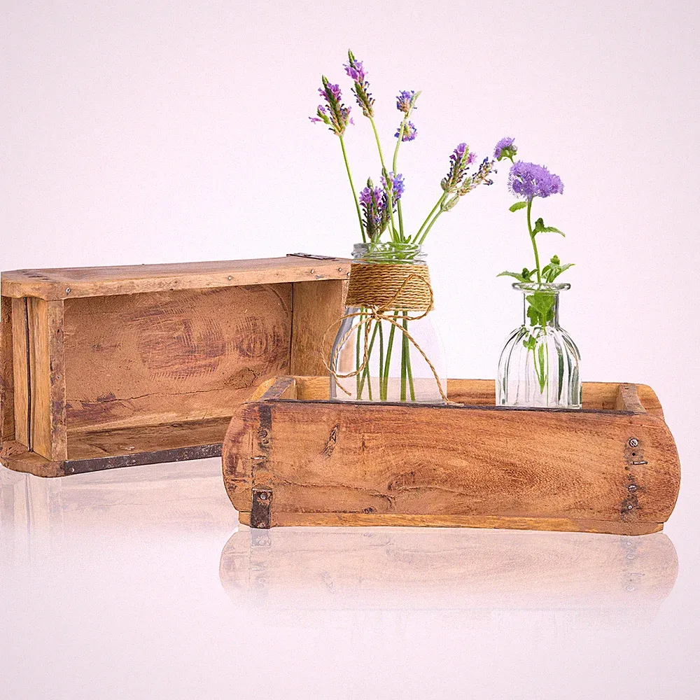 2x alte Holzkiste Holzdeko 32x15x9 cm - Vintage Ziegelform aus recyceltem Holz