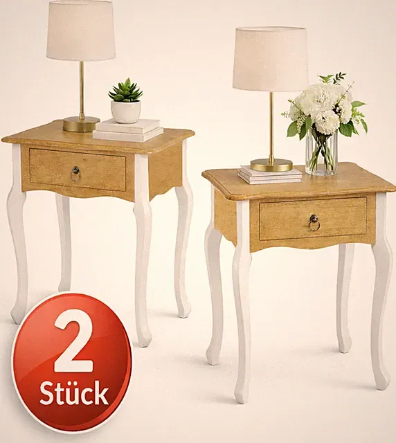 2x Beistelltisch mit Schublade Retro – Nachttisch Konsole Telefontisch Couch