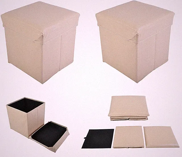 2x Faltbarer Sitzwürfel Aufbewahrungsbox Sitzhocker Sitzbank Truhe Fußbank Beige